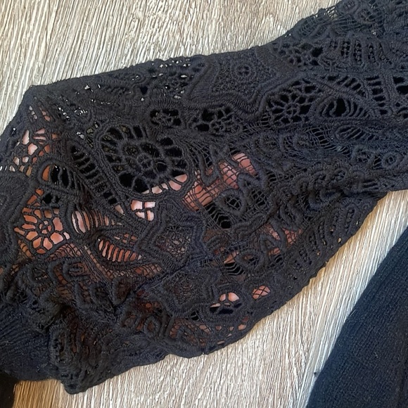 Rebecca Taylor black size large Lace Sleeve Cardigan sweater wool blend - Picture 2 of 7